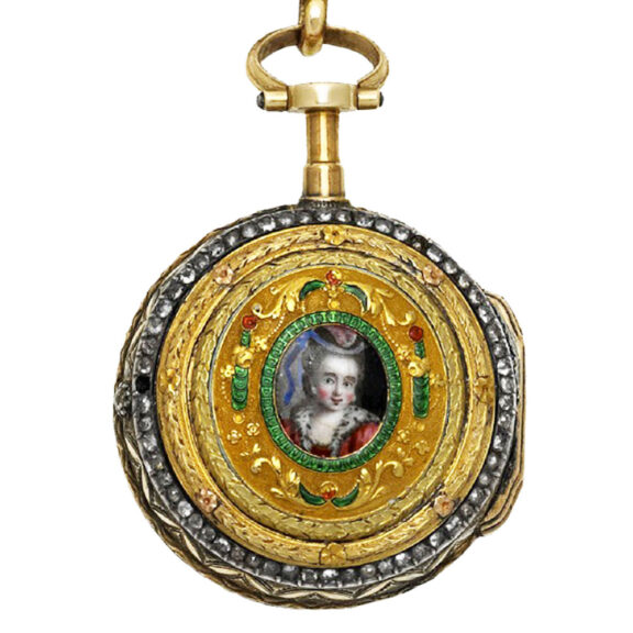 Swiss gold Louis XV medallion watch with châtelaine Circa 1780 Swiss gold Louis XV medallion watch with châtelaine Circa 1780