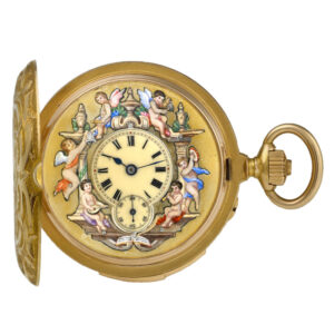 Swiss gold carillon with four automaton jacks Circa 1890