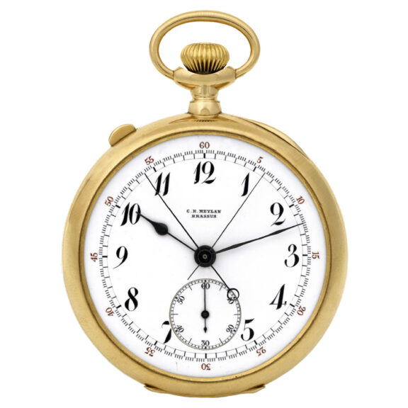 Swiss 14K gold watch with split-seconds chronograph Circa 1900