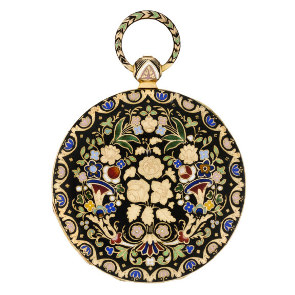 Decorative French gold and champlevé enamel pocket watch Circa 1830