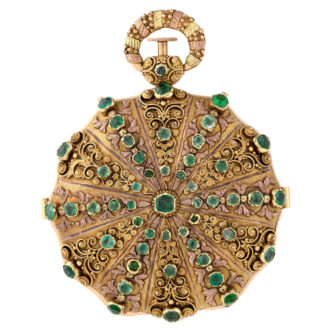 Swiss gold and emerald granulation decorated pocket watch Circa 1830