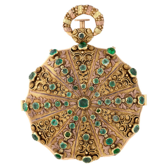 Swiss gold and emerald granulation decorated pocket watch Circa 1830