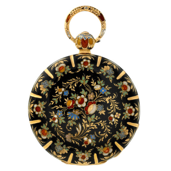 Swiss gold, champlevé enamel lady's pendant watch Circa 1840
