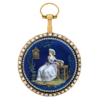 French 18K gold, enamel and pearl-set pocket watch Circa 1790