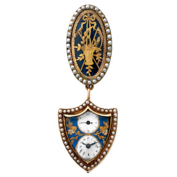 Rare Swiss gold shield-shaped brooch pendant watch Circa 1800