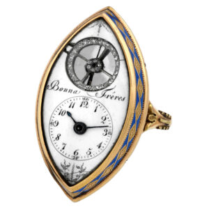 Very fine Swiss gold navette shaped ring watch Circa 1800