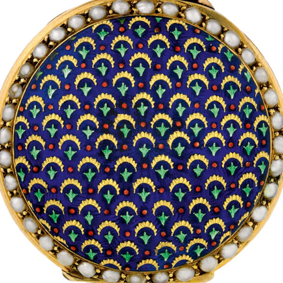 Elegant Swiss gold watch decorated with enamel pattern Circa 1900 Elegant Swiss gold watch decorated with enamel pattern Circa 1900