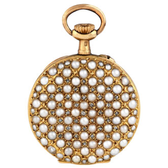 Swiss 18K gold watch decorated with pearl and diamond Circa 1900