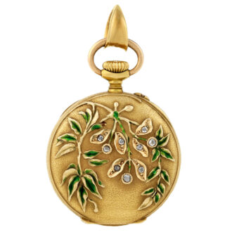 Swiss gold, enamel and diamond-set pendant watch Circa 1904