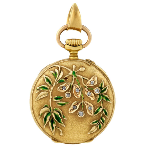 Swiss gold, enamel and diamond-set pendant watch Circa 1904