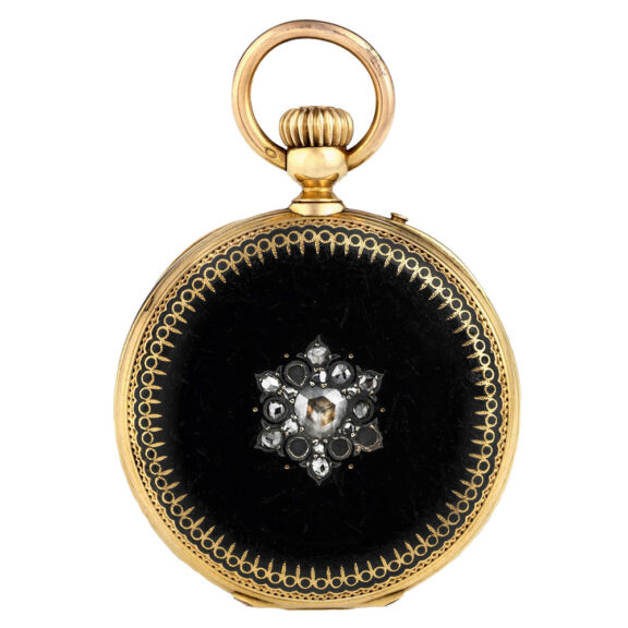 Swiss gold and enamel watch decorated with diamond star Circa 1895