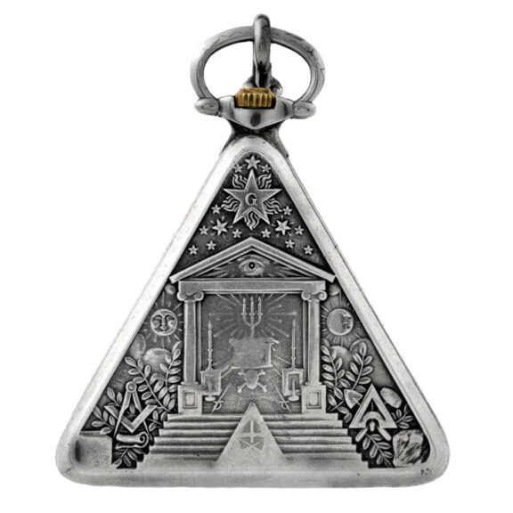 Swiss silver triangular keyless lever Masonic watch Circa 1930