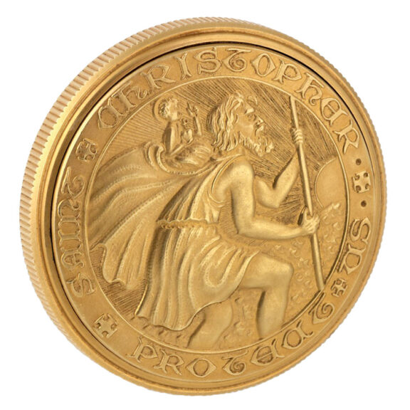 Swiss 18 carat gold St. Christopher coin watch Circa 1960 Swiss 18 carat gold St. Christopher coin watch Circa 1960