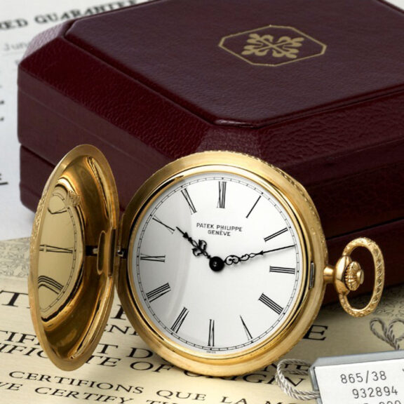 Swiss 18K yellow gold hunting cased keyless pocket watch Circa 1980