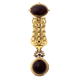 Swiss 18K gold garnet set keyless lady's pendant watch Circa 1890