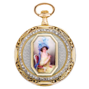 French/Swiss gold, enamel and diamond pendant watch Circa 1910