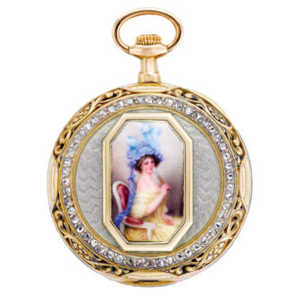 French/Swiss gold, enamel and diamond pendant watch Circa 1910