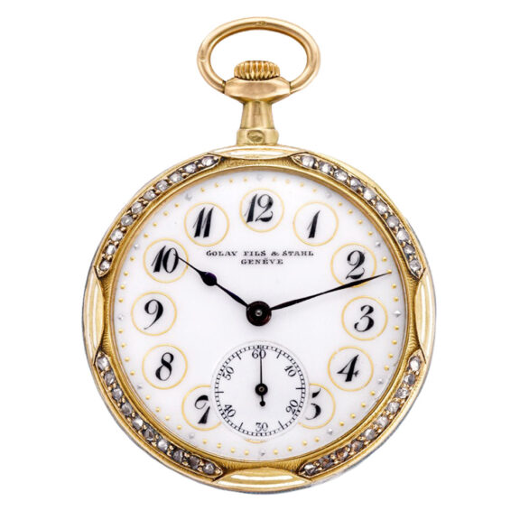 French/Swiss gold, enamel and diamond pendant watch Circa 1910 French/Swiss gold, enamel and diamond pendant watch Circa 1910