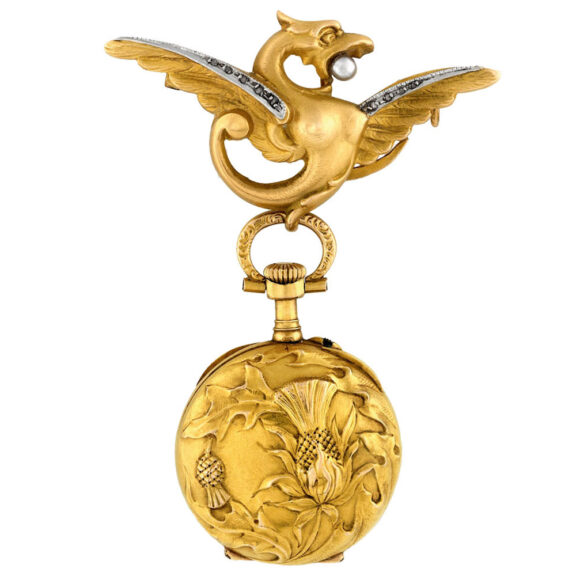 Swiss gold, pearl and diamond brooch watch Circa 1900