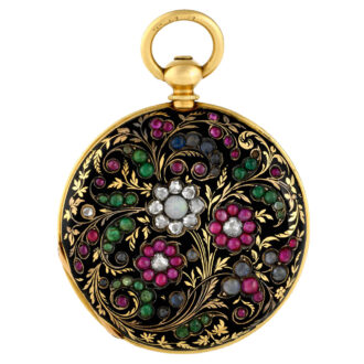 Swiss 18K gold watch decorated with five types of stones Circa 1850
