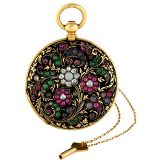 Swiss 18K gold watch decorated with five types of stones Circa 1850