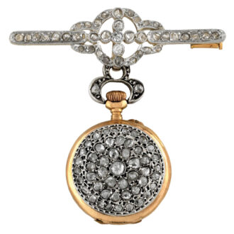Swiss gold rose-cut diamond-set keyless brooch watch Circa 1890
