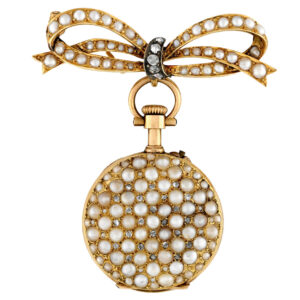 Swiss gold, pearl and diamond lady's pendant watch Circa 1900