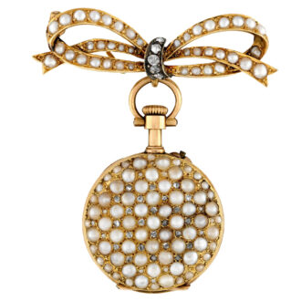 Swiss gold, pearl and diamond lady's pendant watch Circa 1900
