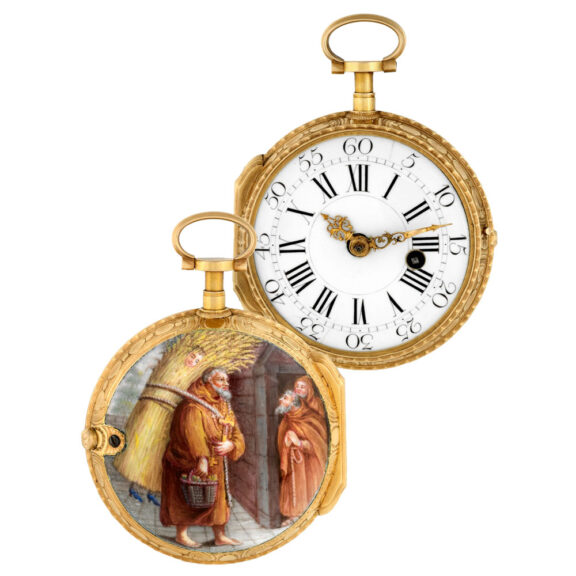 Rare and amusing French gold enamelled pocket watch Circa 1760