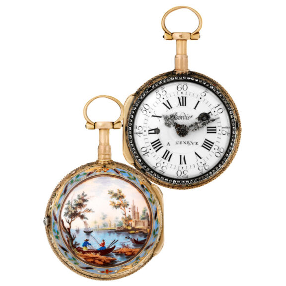 Swiss gold and enamel quarter repeating pocket watch Circa 1780