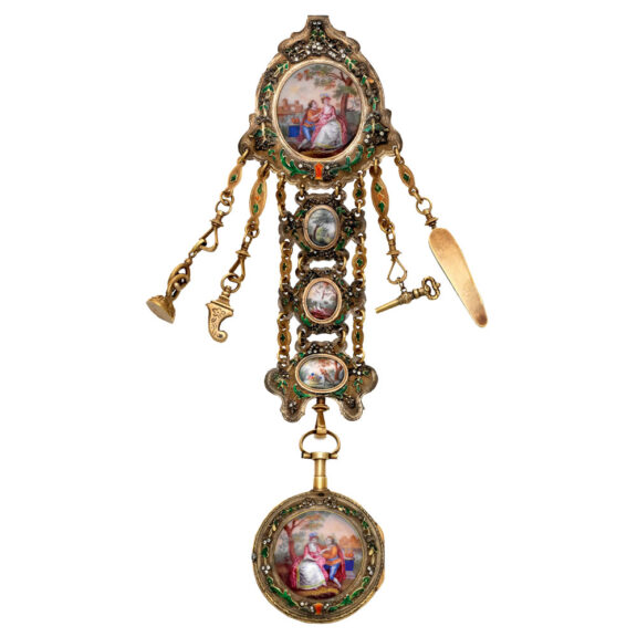 Swiss gold, enamel and diamond-set quarter repeater Circa 1780