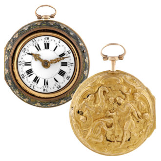 English 22K gold repousse pair-cased pocket watch Circa 1740