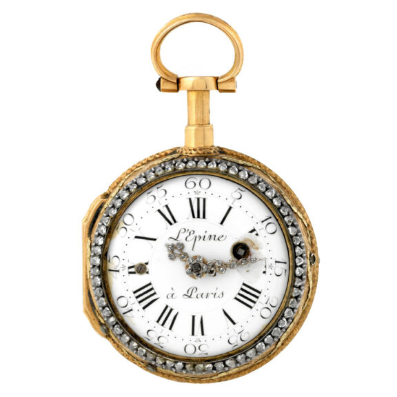 French gold, enamel and diamond verge pocket watch Circa 1780 French gold, enamel and diamond verge pocket watch Circa 1780