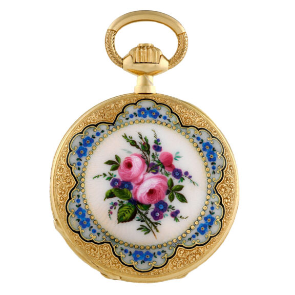 Elegant Swiss gold half hunting cased pendant watch Circa 1880