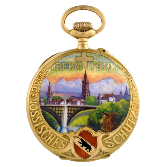 Swiss gold and enamel keyless lever pendant watch Circa 1910