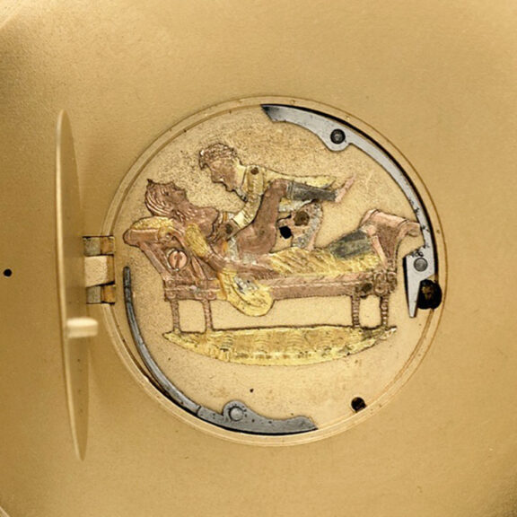 Swiss silver quarter repeater with erotic automaton Circa 1820 Swiss silver quarter repeater with erotic automaton Circa 1820
