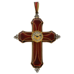 Swiss gold and platinum crucifix-form pendant watch Circa 1910