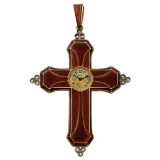 Swiss gold and platinum crucifix-form pendant watch Circa 1910