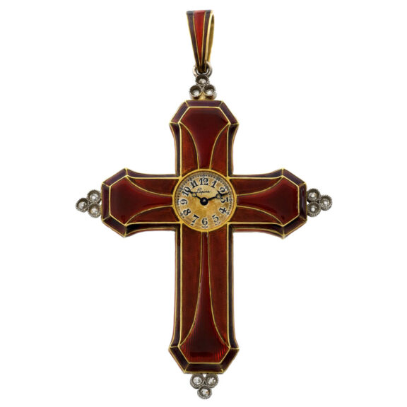 Swiss gold and platinum crucifix-form pendant watch Circa 1910