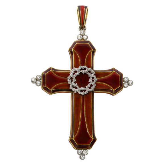 Swiss gold and platinum crucifix-form pendant watch Circa 1910 Swiss gold and platinum crucifix-form pendant watch Circa 1910