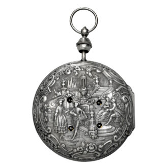 French silver quarter repeating repoussé coach watch Circa 1740