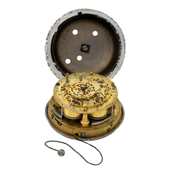 German silver quarter repeating repoussé coach watch Circa 1720 German silver quarter repeating repoussé coach watch Circa 1720