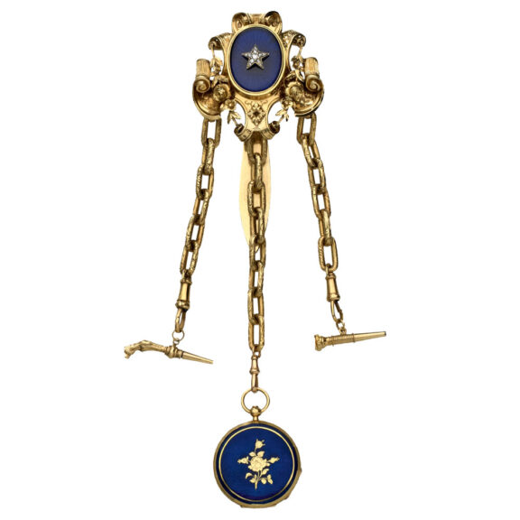 Swiss 18K gold and enamel lady's pendant watch Circa 1850