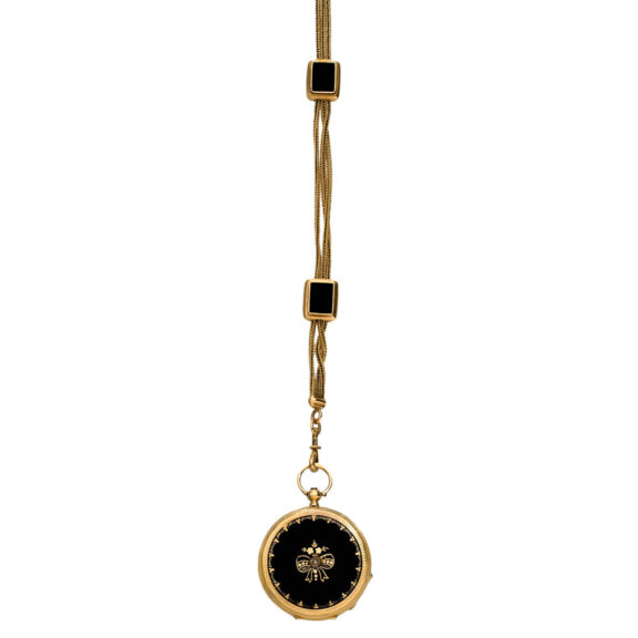 Swiss gold, enamel and diamond-set lady's pendant watch Circa 1860