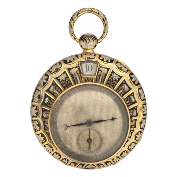 Swiss gold and enamel dress watch with jump hours Circa 1830 Swiss gold and enamel dress watch with jump hours Circa 1830