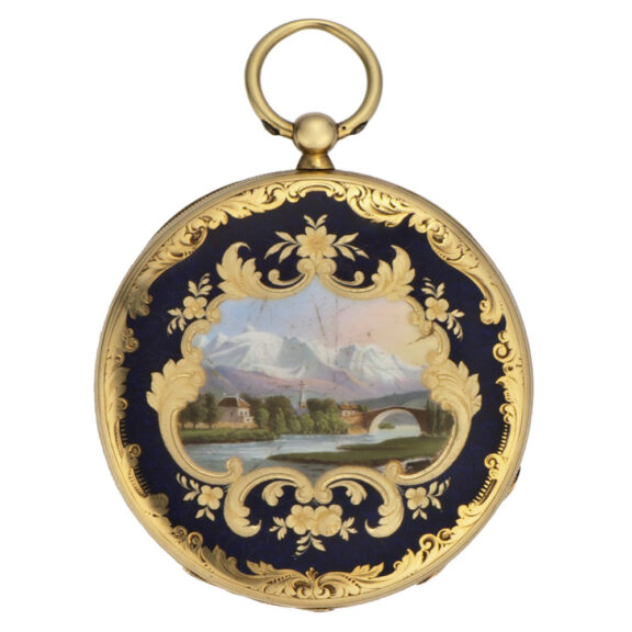 Swiss 18K gold and enamel lady's pendant watch Circa 1840