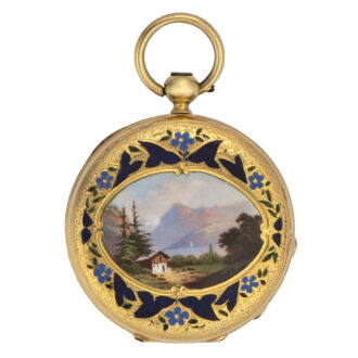 Swiss yellow gold and enamel lady's pendant watch Circa 1840