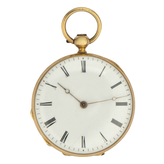 Swiss yellow gold and enamel lady's pendant watch Circa 1840 Swiss yellow gold and enamel lady's pendant watch Circa 1840