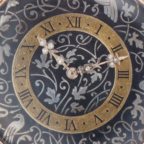 French gold, silver, niëllo and diamond pocket watch Circa 1850 French gold, silver, niëllo and diamond pocket watch Circa 1850