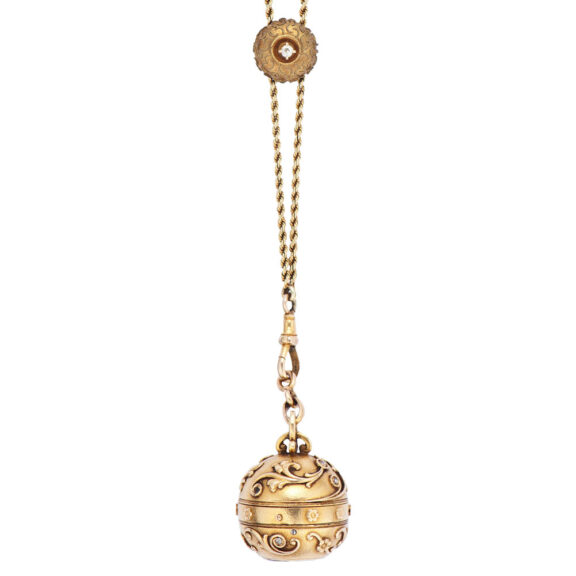 Swiss gold and diamond-set ball-form pendant watch Circa 1900